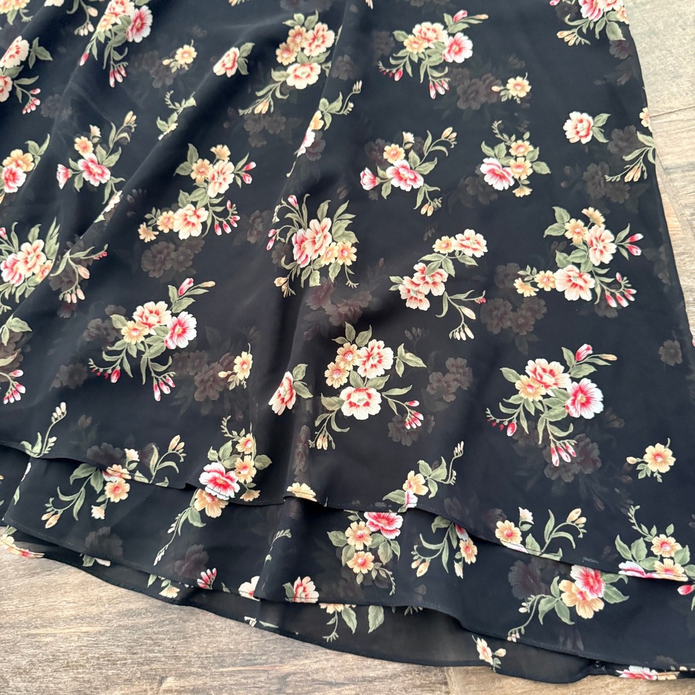 Express Compagnie Internationale Vintage 90s Womens Floral Midi Skirt, Black, M - Picture 4 of 9
